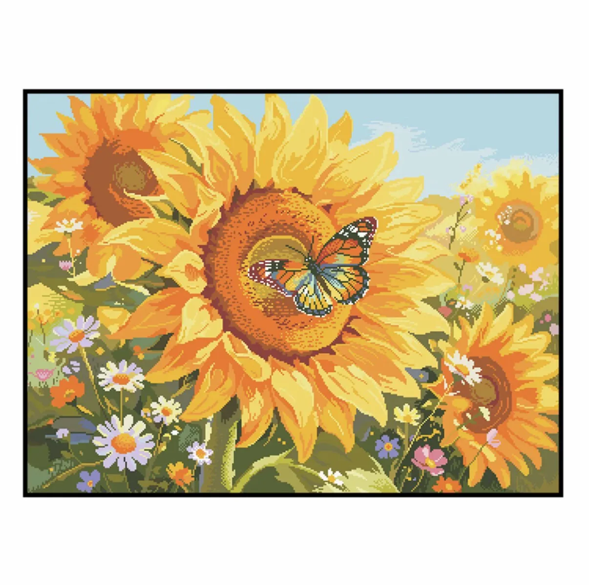 

9ct 110x85cm Sunflowers Butterfly Embroidery DIY Printed Kits Cross Stitch Needlework Set Home Decor Crafts 47 Colors