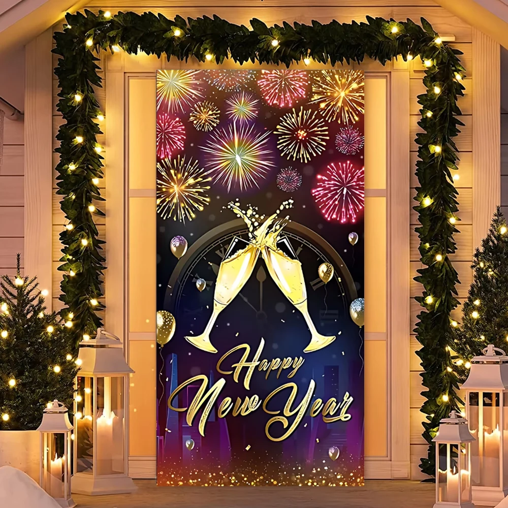 Happy New Year Theme Door Cover Neon Light Outdoor Background Decoration 2025 Colorful Banner Party Night Event Prop Gift Supply