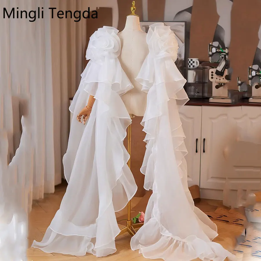 

Mingli Tengda Organza Handmade Flowers Shawl Cape Wedding Jacket Charming Bridal Detachable Wrap Women Covered Arm Accessories