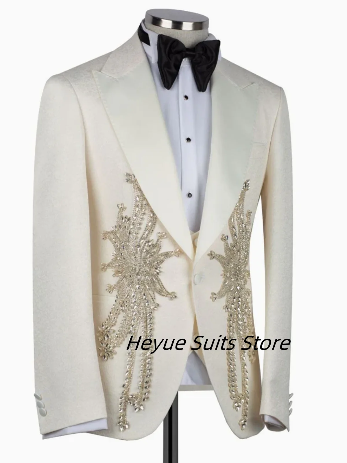 Costumes de luxe pour hommes, coupe cintrée avec strass, revers, personnalisé, Tuxedos de fête de mariage, blazer d'affaires, Costumes pour hommes