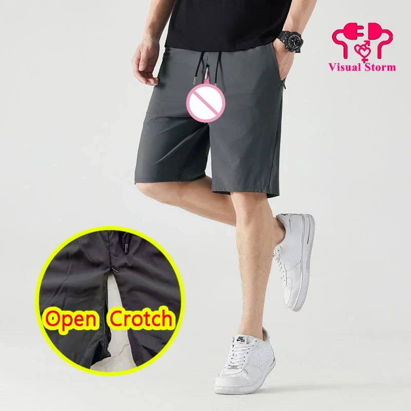 New Fashion Man Open Crotch Shorts with Invisable Zipper Pants BreathablePocket Ideal for Outdoor Sports and Fitness Sex