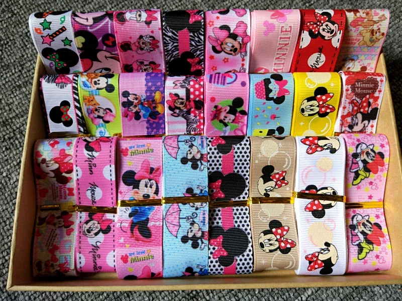 Random Set Mixed 5/10 style 22/25mm Disney Sanrio Cartoon Pattern Printed Grosgrain Ribbons ,1Y/style