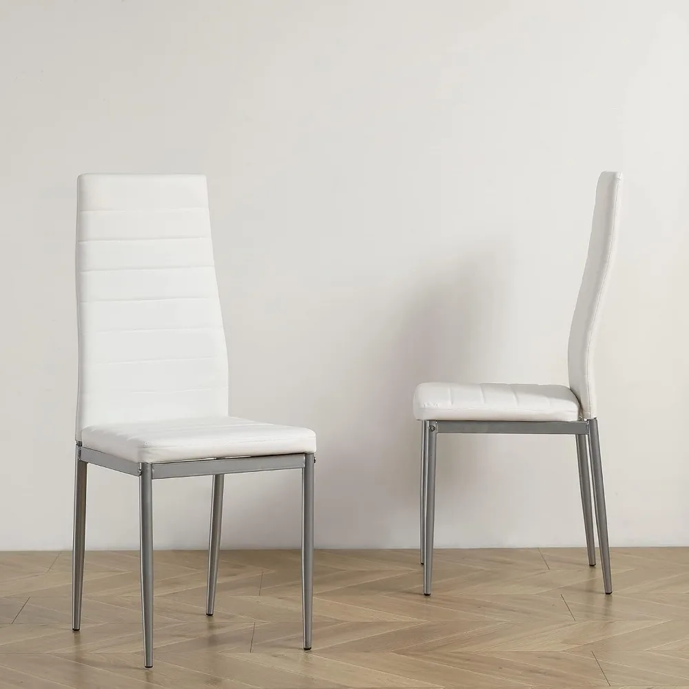 White Dining Chair , Leather Dining Chairs with Curved Back & Foot Cap Protection for Dining Kitchen Living Room,300lbs Capacity image 2