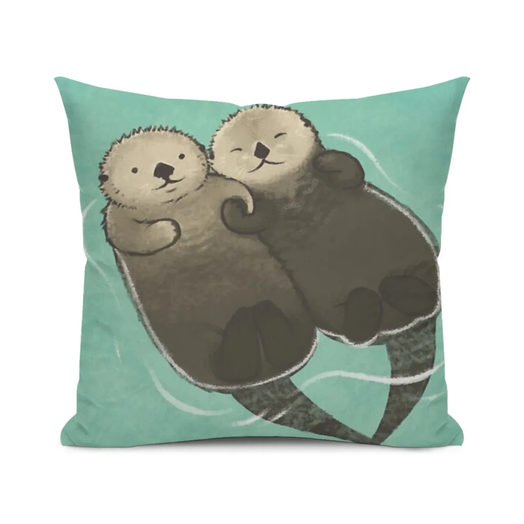 Significant Otters - Otters Holding Hands Pillow Case SoftCushion Cover For Home Decor Easy To Clean