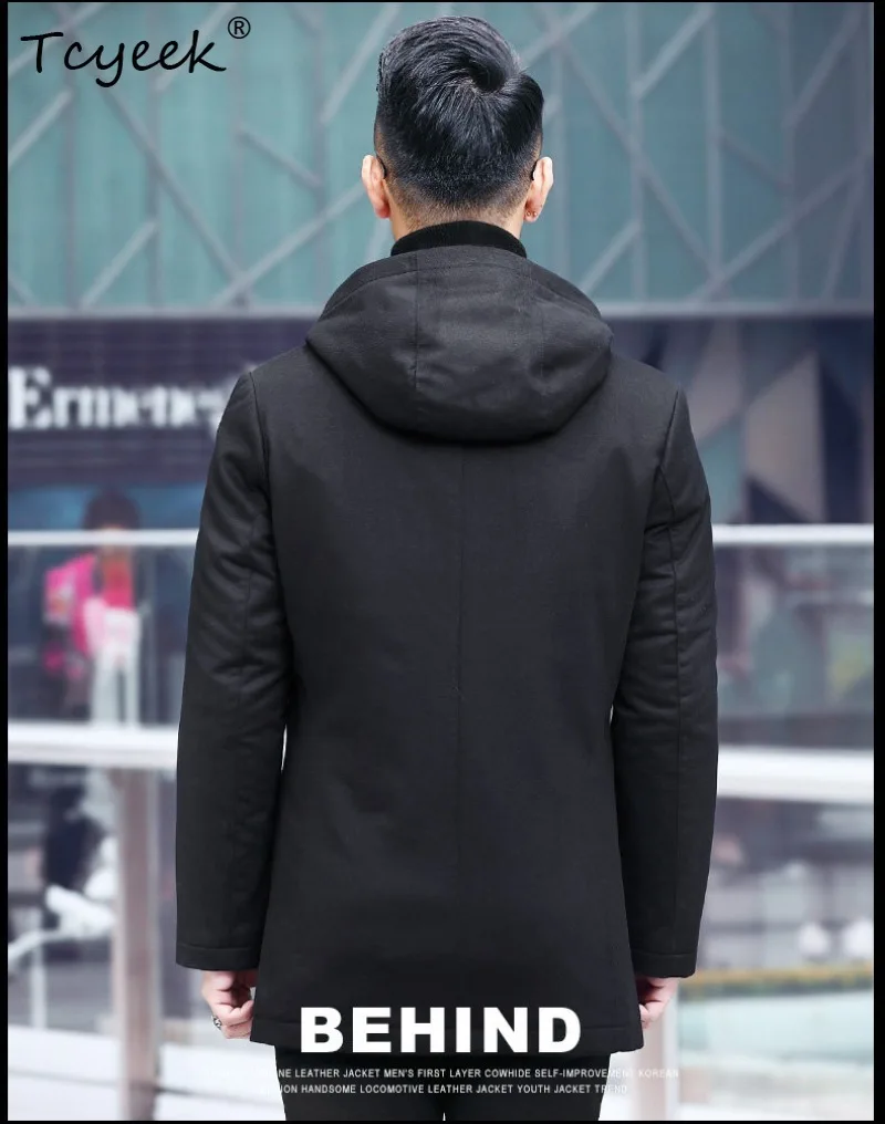 Tcyeek Genuine Leather Real Mink Fur Winter Men Coat Mink Real Fur Coats Mid-length Hooded Clothes Mens Jacket  المنك رجالي