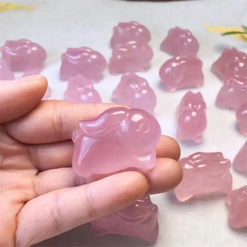 

Natural rose quartz Rabbit Mini Carving Quartz Crystal Healing Stone Craft Figurine Home Room Decor DIY Jewelry Gift 38x25mm 1pc