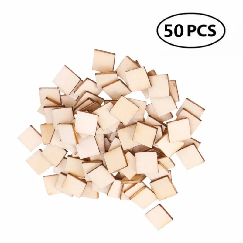 

50pcs 20mm Unfinished Wooden Square Cutouts Squares Cutout Tiles Unfinished Wood Cup Coasters Natural Slices