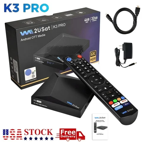 We2USat K3 PRO Smart Android TV Box 6K HDR Build in WiFi-6 2.4GHz/5GHz BT 5.0 4GB+32GB Streaming Media Player PK Vseebox V5 PRO