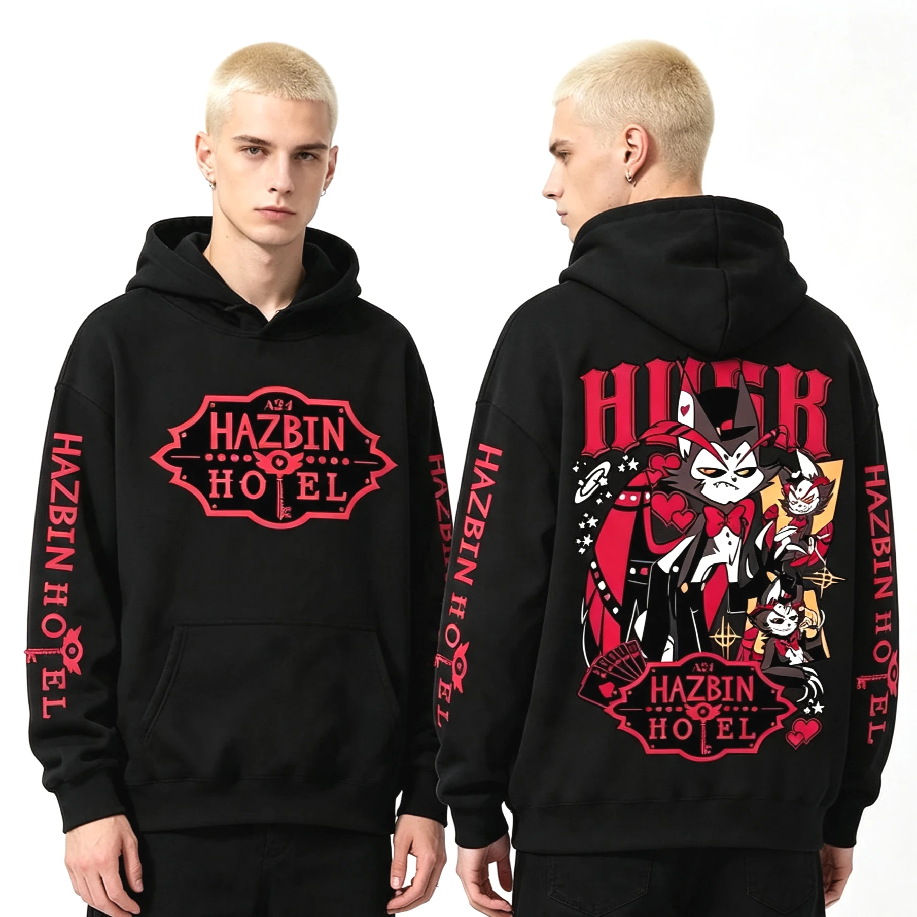 2026 Bestseller Hazbin Hotel Husk Print Kapuzenpullover Unisex Oversized Vintage Sweatshirt Trendige Streetwear für den Alltag – Detail 2