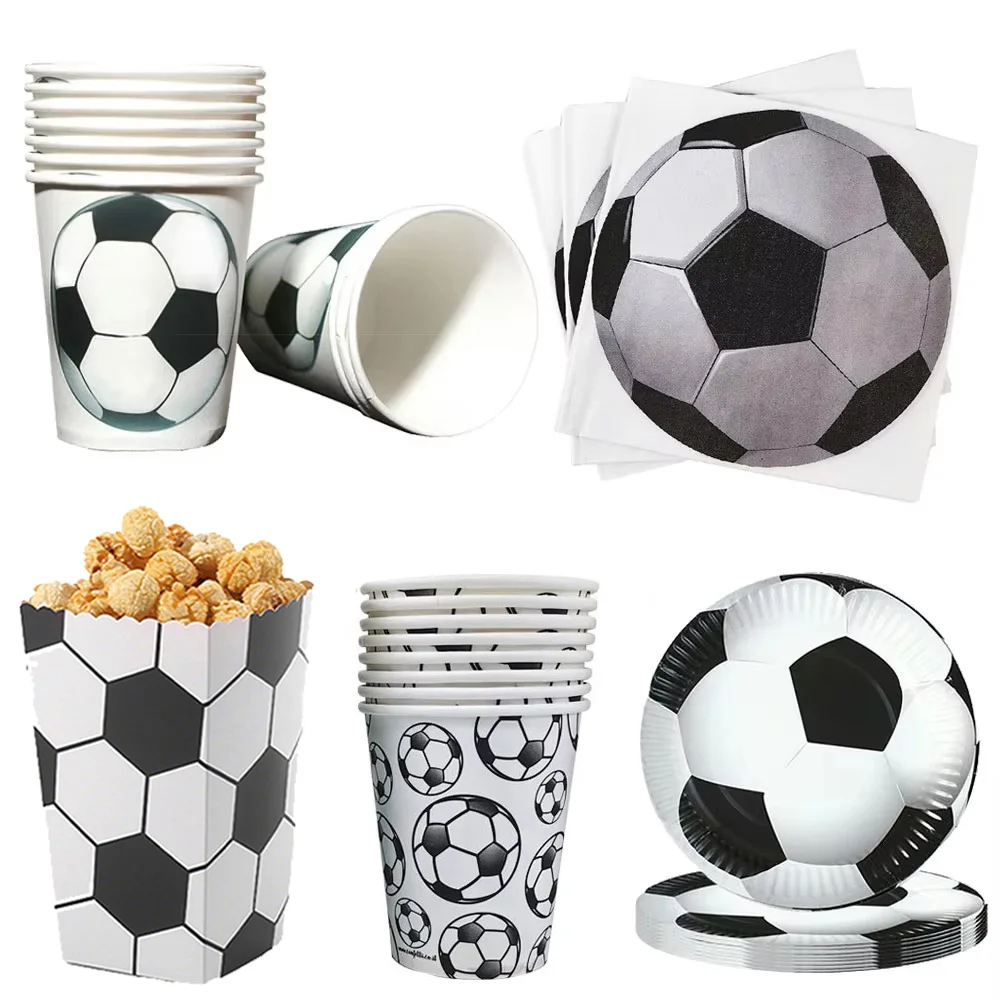 Fußball Thema Einweg Geschirr Fußball Party Pappteller Serviette Strohhalme Tasse Fußball Themen Geburtstag Party Dekoration Lieferungen – Detail 1