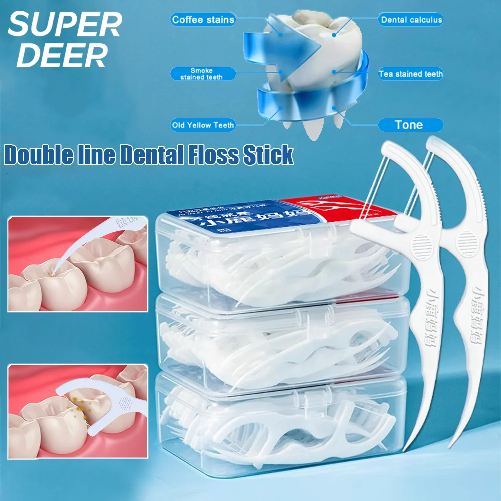 

Super Deer 50/100pcs Double Line Dental Floss Toothpicks Fresh Breath Dental Flosser Disposable Floss Stick For Oral Care