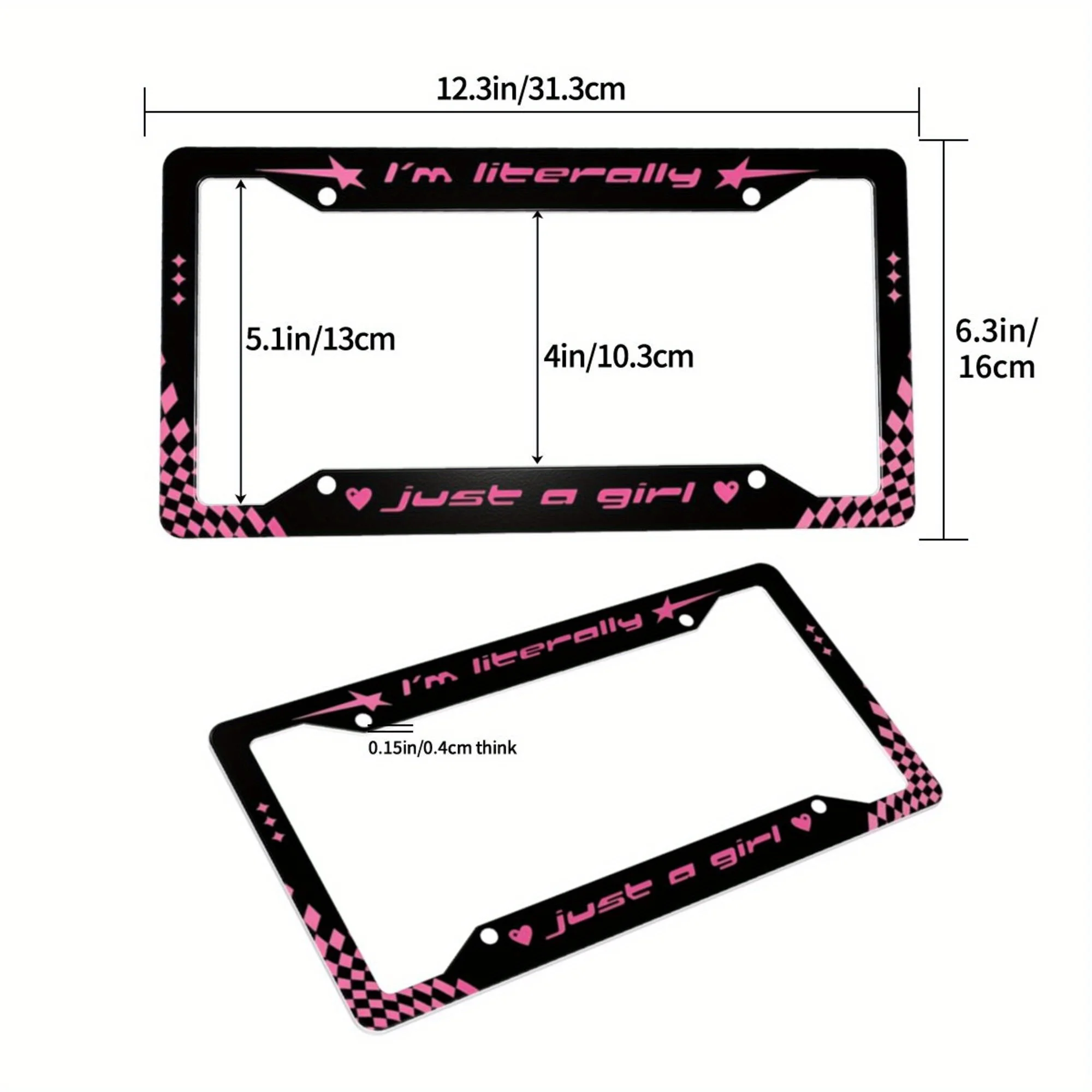 1pc Aluminum Fun License Plate Frame, Literally Just A Girl Metal Car Girl Y2K Meme Pink Racing, For Decoration, 31X16cm - view 2
