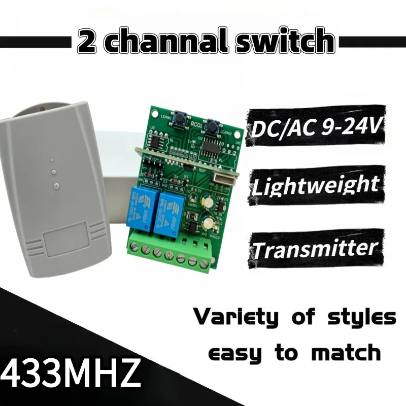 Universal 433MHz Garage Door Remote Control Receiver DC 12-24V 433.92mhz Fixed Rolling Code Gate Command Transmitter Switch