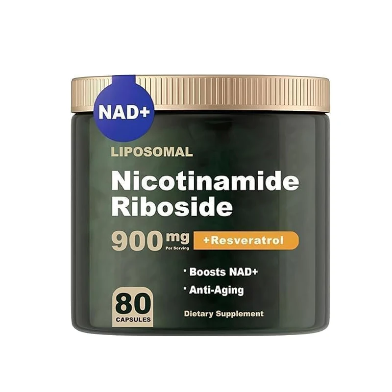 Pure NAD supplement containing 900 milligrams of nicotinamide nucleoside and 80 capsules of resveratrol for anti-aging support