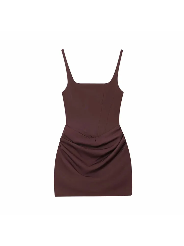 Vrouwen 2025 Sexy Backless Ruches Mini Jurk Vrouwen Elegante Tapered Bandjes Mouwloze Hoge Taille Jurken Lady Party Gown