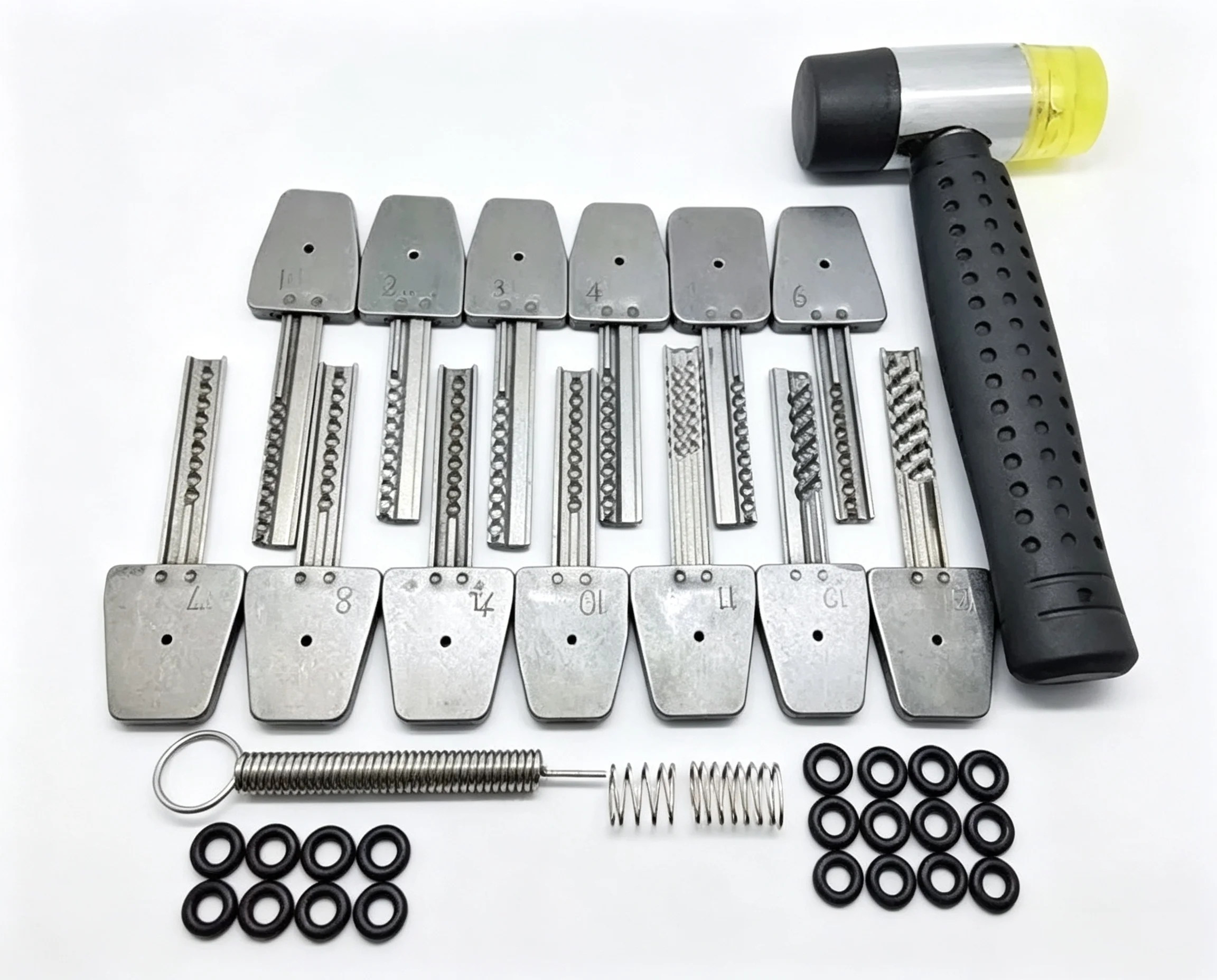 13Pcs Stainless Steel Bump Keys And Hammer Set Professional Padlock Shims Locksmith Tools for Repair And Knife Maintenance