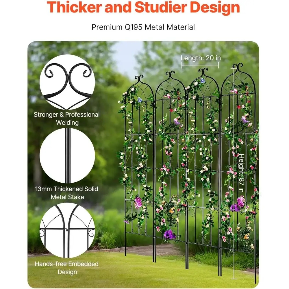 87 x 20 Metal Garden Trellis, 4-Pack, Outdoor Climbing Support for Roses, Clematis, Cucumbers, Ideal for Yards and Patios