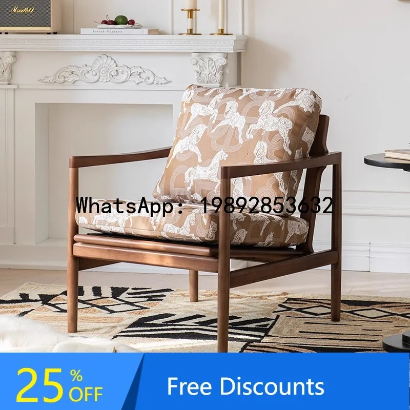 

YFY American Retro Single Leisure Home Solid Wood Sofa Chair Living Room Balcony Lazy Backrest Print