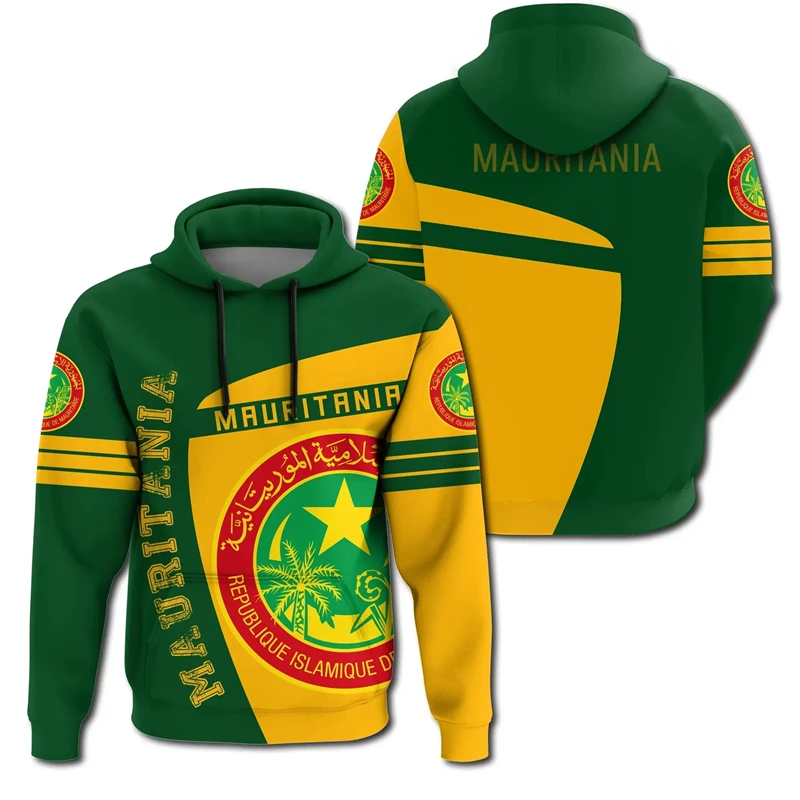 Africa Mauritania Map Flag 3D Printed Hoodies For Men Clothes Patriotic Tracksuit National Emblem Graphic Sweatshirts Male Tops