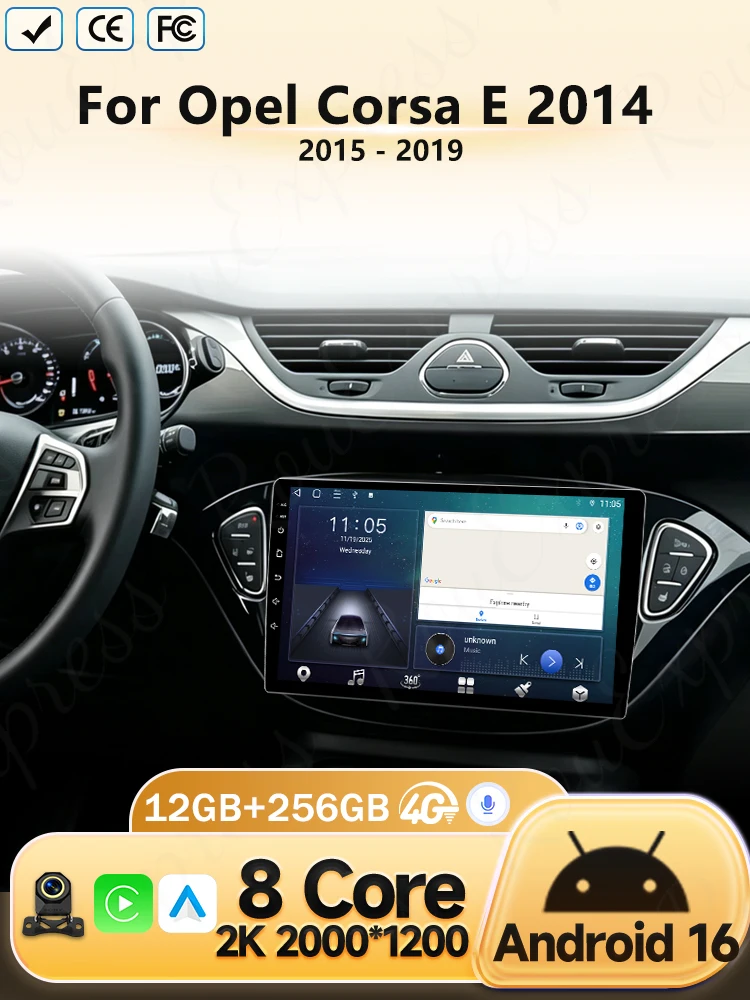 Carplay 2 Din Android 16 autoradio audio multimedia voor Opel Corsa E 2014 2015 - 2019 GPS navigatie autostereo monitor BT WIFI - afbeelding 2