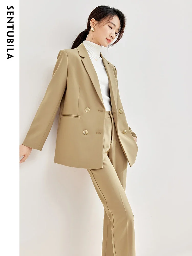 

SENTUBILA Women Pants Sets 2025 Autumn Elegant Notched Blazer Straight Pants Outfits Two Piece Commute Woman Clothing 133Z50298