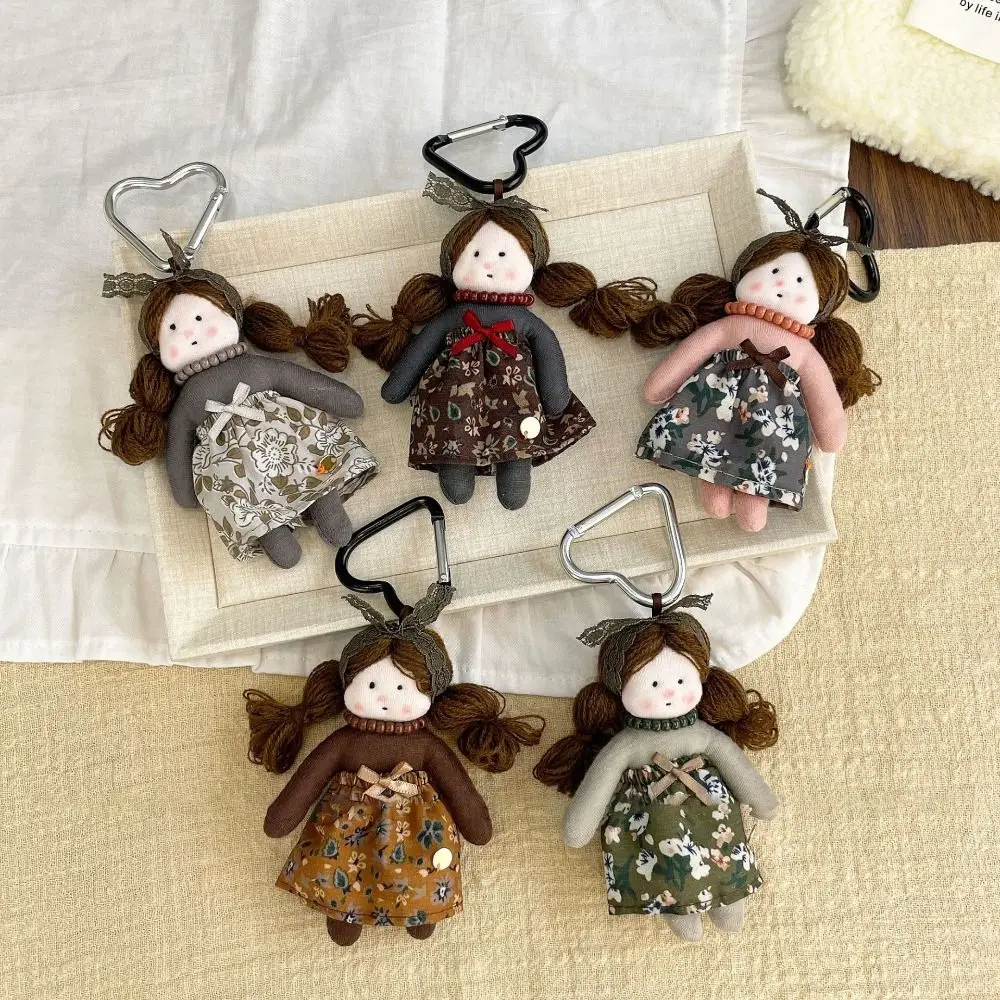 Princess Girl shaped Key Chain Doll Handmade with Lace Florals Dress Key Ring Heart-shaped Button Jewelry Bag Pendant Women Girl