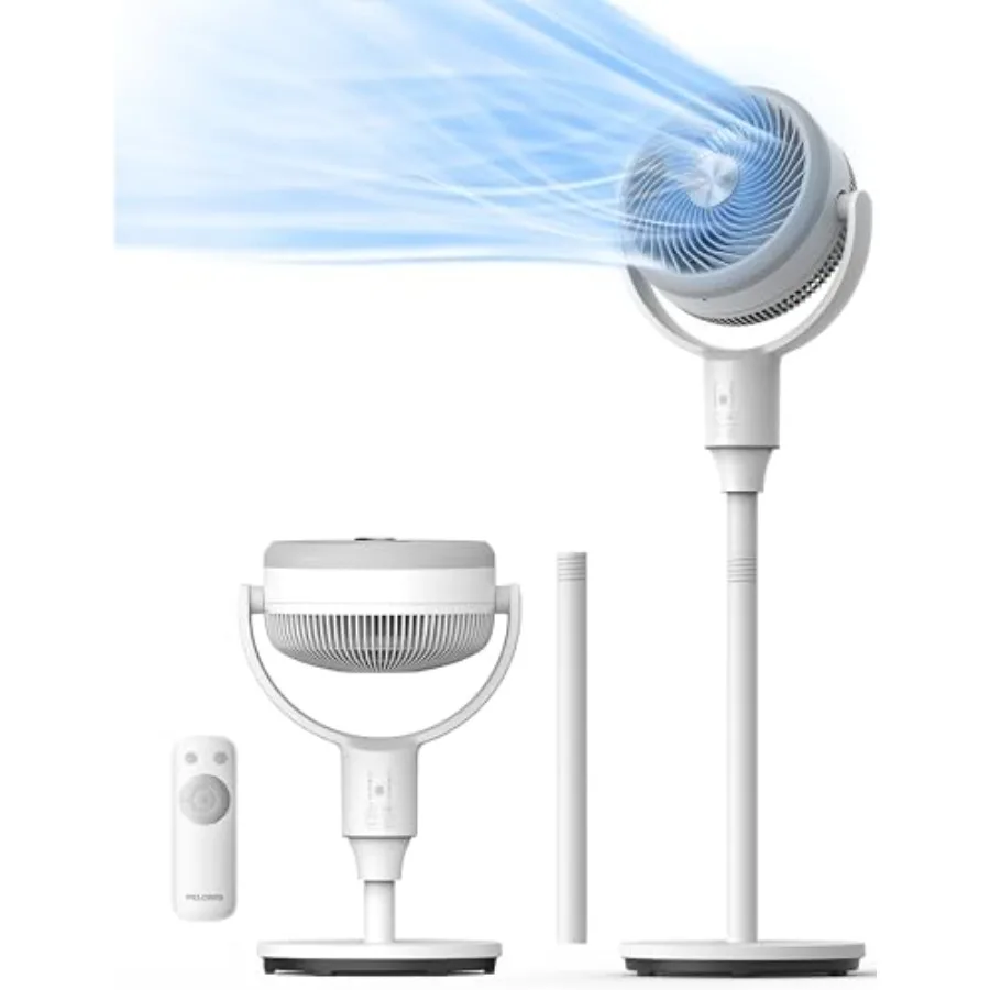 Pedestal Fan for bedroom use, ABS plastic body, matte black finish, ultra-quiet operation with 135+90 auto oscillation and memo