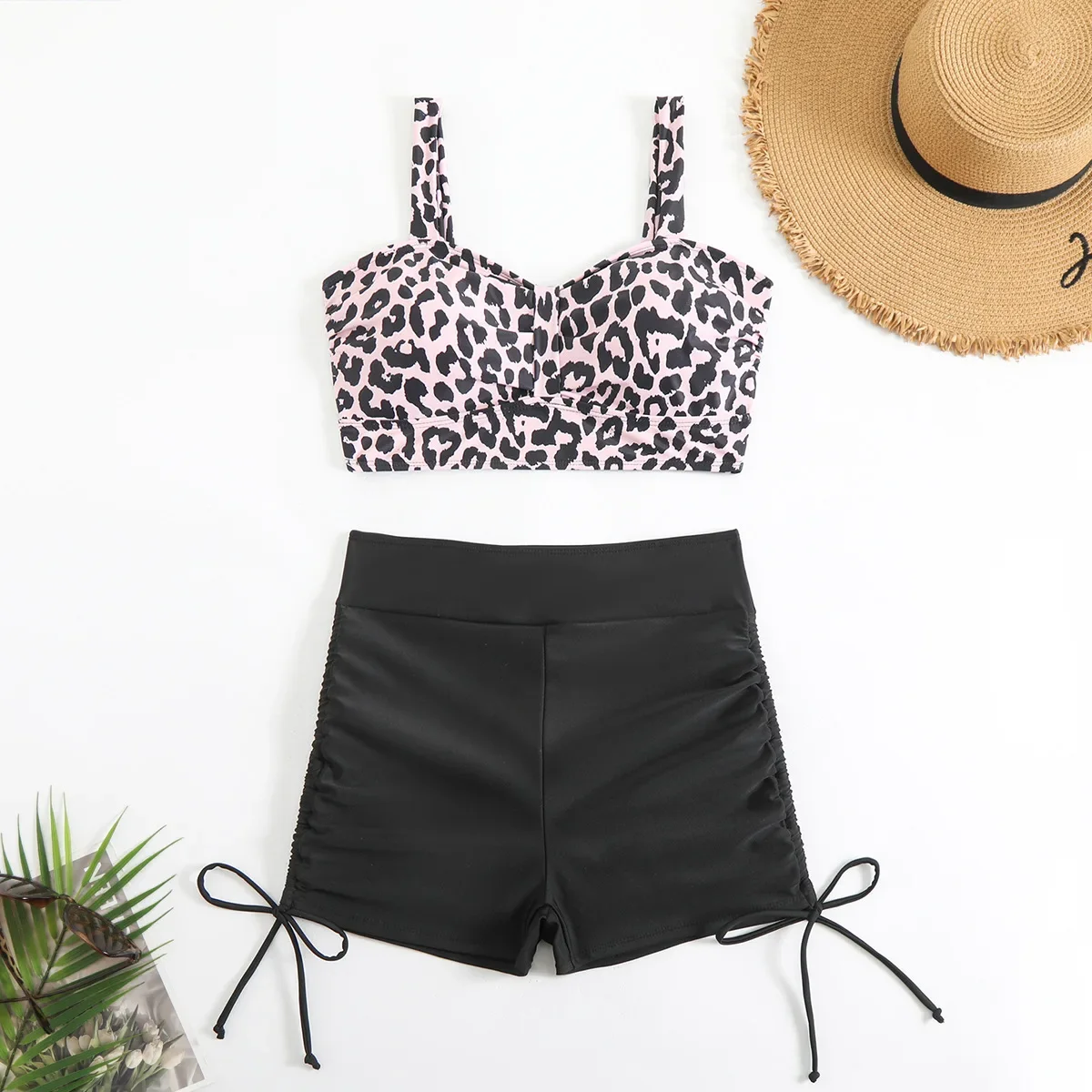 Sexy Leopard Swimwear High Waist Bikini 2025 Women Swimsuits with Shorts Beach Bathing Suit Brazilian Bikinis Set Sports Biquini