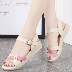 Summer Leather Metal Buckle Strap Ladies' Sandals Heel Height 2.5CM flat Women's Beach Sandals Girls Shoes