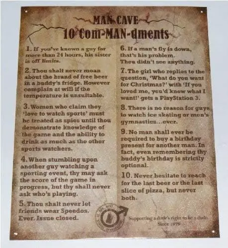 The Man Cave 10 Commandments Gameroom Bar Pub Novelty Tin Sign by of Times 7.8X11.8 INCH-aluminum sig
