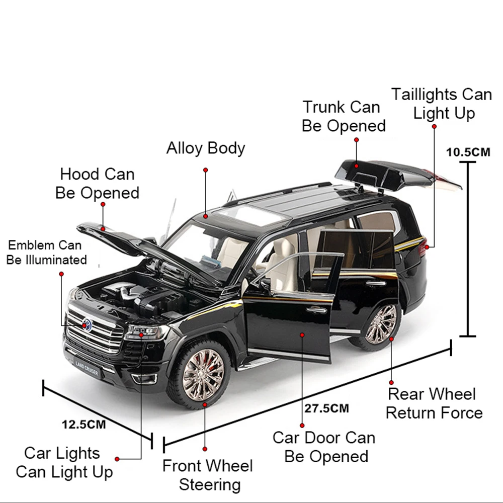 1:18 530LI Land Cruiser LC300 Model Speelgoed Auto Legering Diecast Schokabsorptie Opvouwbare Achteruitkijkspiegel Simulatie Voertuig Speelgoed