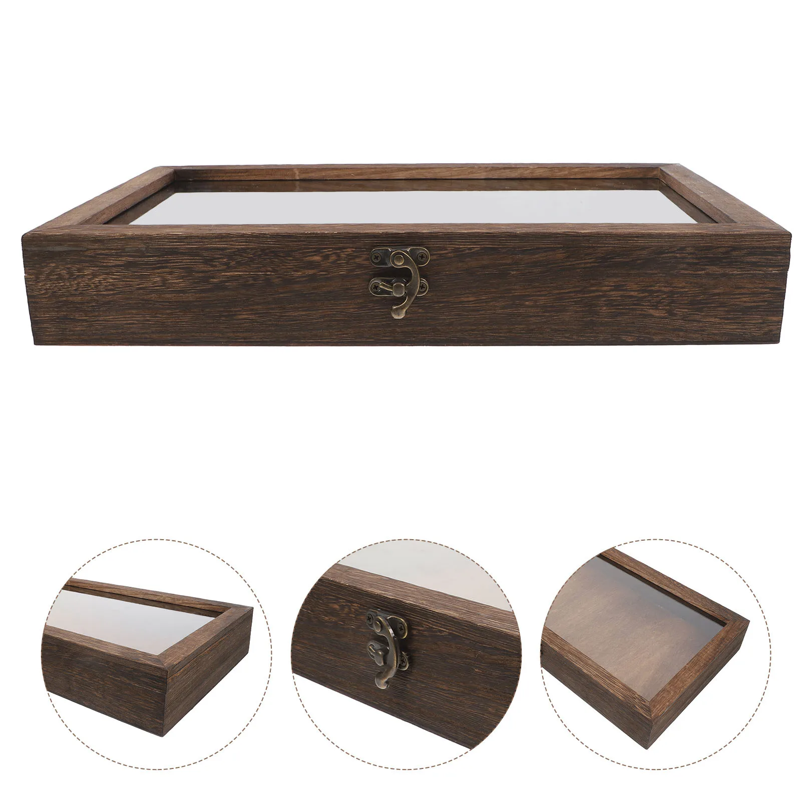 

1pc Box Wooden Specimen Display Case Clear Top Insect Showcase Frame Pine Keepsake Box For Collection Rock