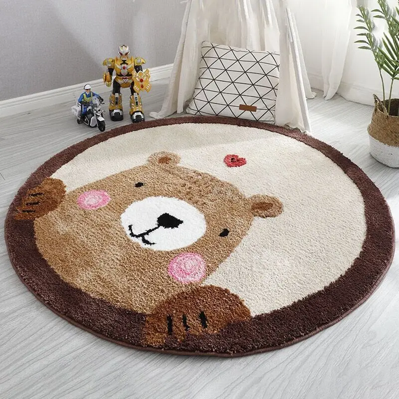 VIKAMA Flannel Cartoon Round Carpet Bedside Rug for Bedroom Vanity Table Computer Chair Soft Cooling Protection Mat Home Decor