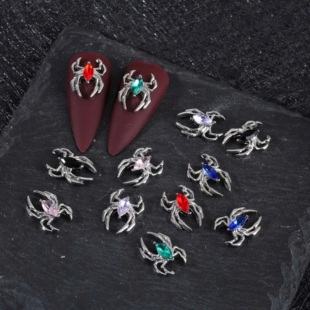 10pcs Gothic Halloween Spider Nail Art Charm 3D Punk Style Red/Black/Pink Spider Nail Decoration DIY Luxury Nail Accessories