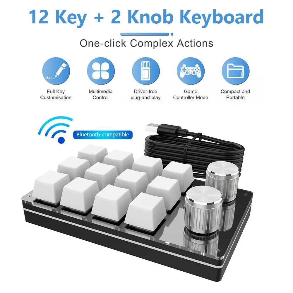 

Custom Macro Keyboard 12 Key 2 Knob Bluetooth USB Hotswap Mechanical Keypad Programmable One-handed Mini Gaming Keyboard
