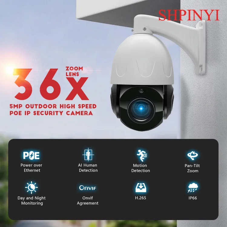 Promotion Limited 500pcs 5MP 20X PoE PTZ Surveillance Camera 100m IR Outdoor Auto Tracking High Speed Dome IP Network Camera