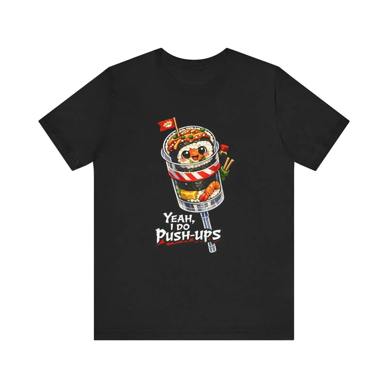 Sushi Push Ups T Shirt Funny Workout Roll  vintage Washed homme Stretched Soft graphic Breathable Unisex Comfortable Versatile