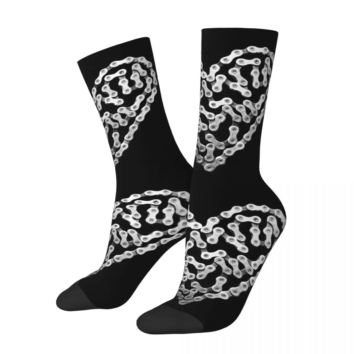 Bike Chain Heart Socks Harajuku High Quality Stockings All Season Long Socks Accessories for Unisex Gifts