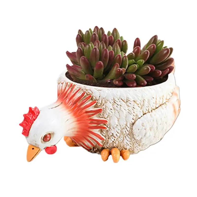 Rooster/Duck Flower Pot Animal Resin Flower Pot Succulent Flowerpot Bonsai Cartoon Planter Windowsill Pot Garden Planter