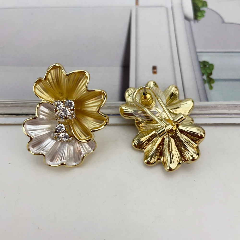 EMMA البرازيلي مجوهرات مطلية بالذهب النساء بيان كبير الأقراط الإناث كبيرة الحجم جريئة زهرة مجوهرات اكسسوارات هدايا