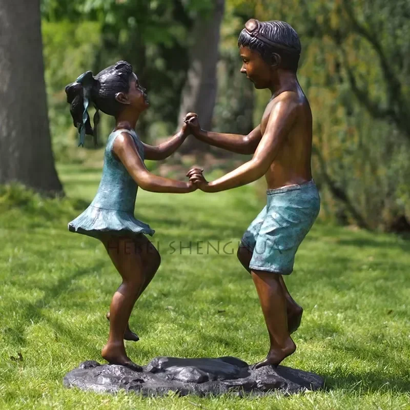Outdoor Garden Bronze Life Size Children Statue Brass Kid Sculpture