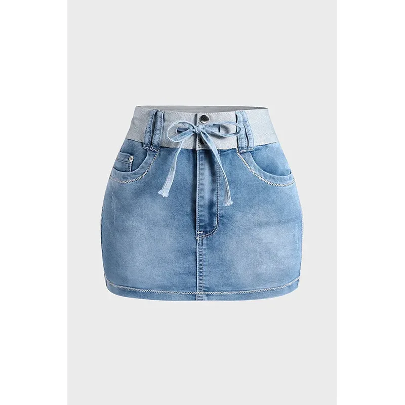 New Denim Skirt for Women Harajuku Summer Women Clothing High Waist Denim Skirt Drawstring Female Casual Gift Fashion Streetwear