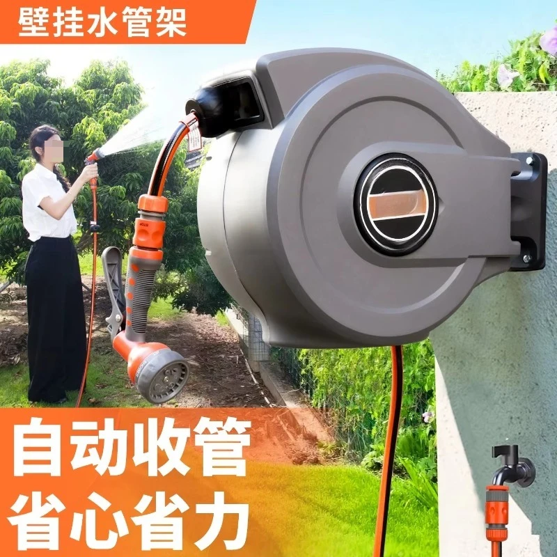 15M Automatic Retractable Hose Winder Set, Self Rewind Water Pipe Organizer for Outdoor Garden Lawn Watering