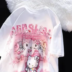 Hello Kitty Sanrio Cotton White T-shirts Women Y2k Kawaii Anime Print Summer Tops Streetwear Harajuku Plus Size Women Clothing