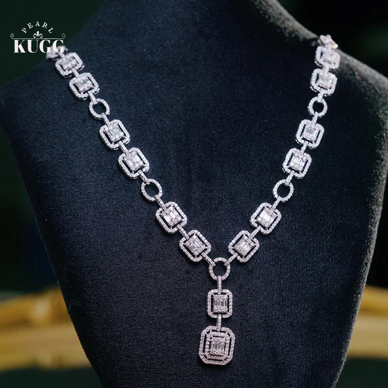 KUGG 100% 18K White Gold Necklace Luxury Elegant Style 4.0carat Real Natural Diamond Necklace for Women High Party Jewelry