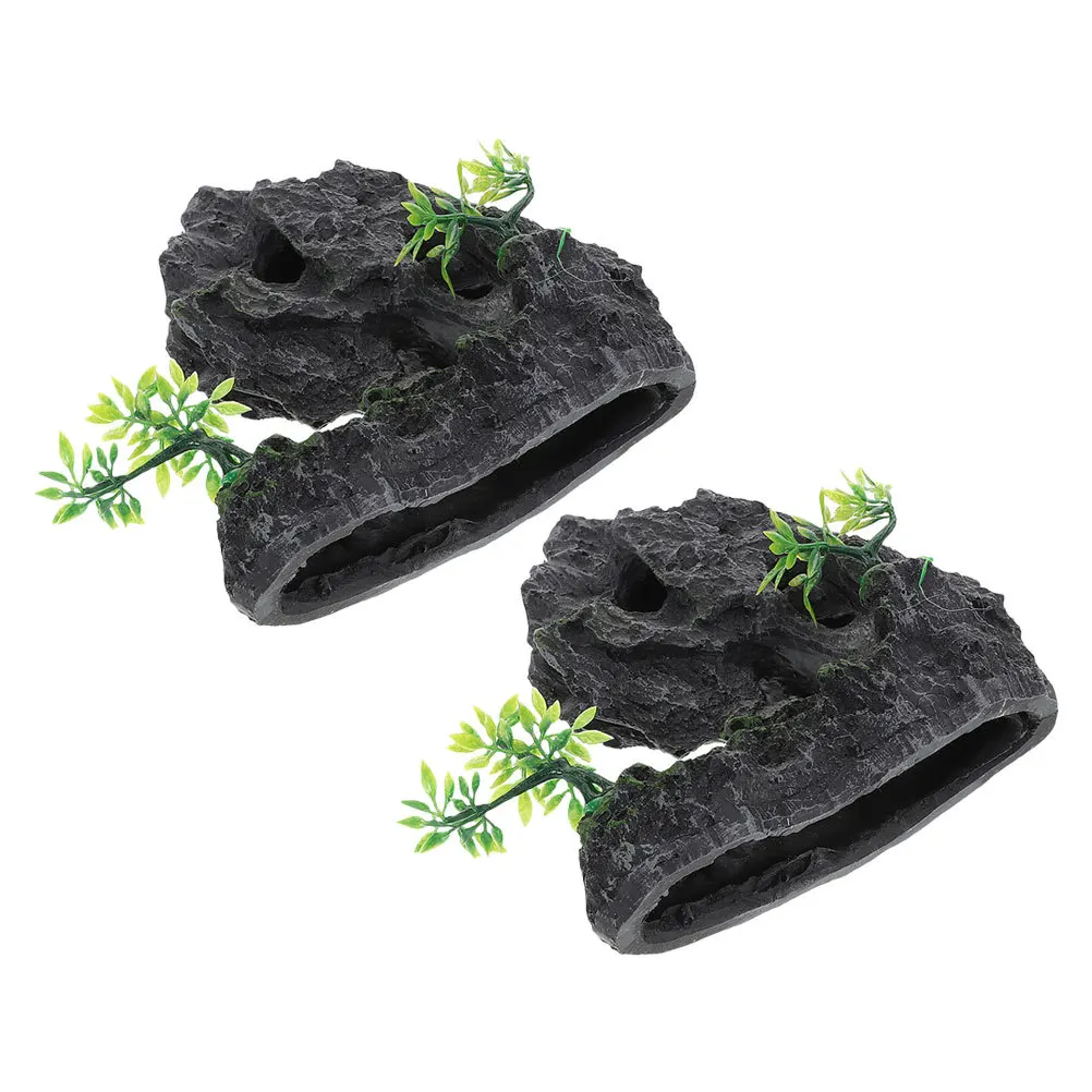 

2Pcs Artificial Mountain Fish Tank Decorations Resin Aquarium Landscape Ornaments Realistic Large Rock Cave for Freshwater