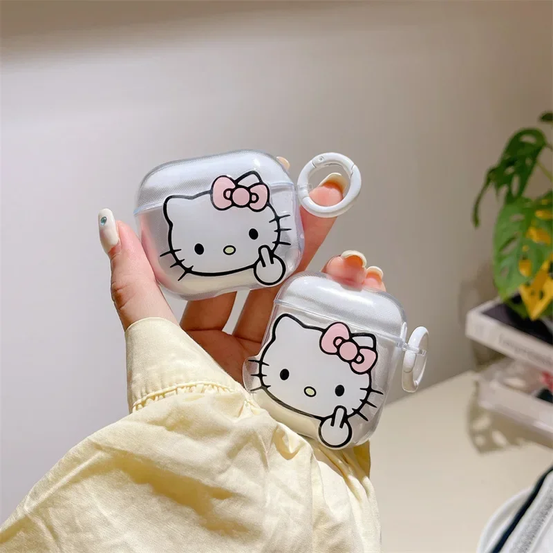 Funny Hello Kitty For Airpods Pro 2 Case,Protective Soft TPU Transparent Earphone Anime Cover For Airpods 3 Case/Airpod 1/2 Case