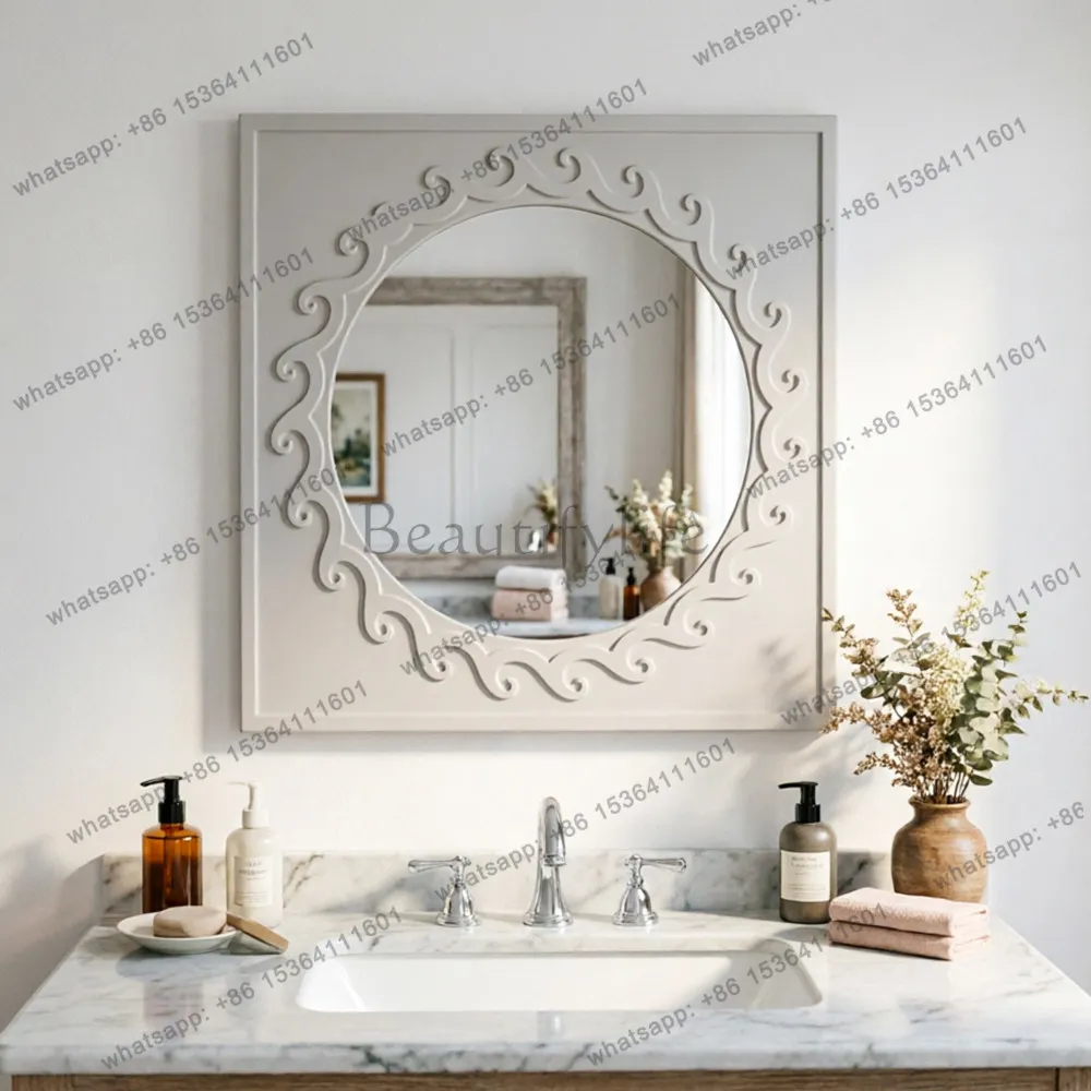 YJ European Style Wall Mount Art Mirror French Decor Unit For Bathroom Entryway Bedroom Makeup Use