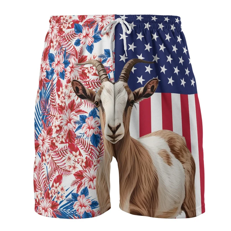 Calça curta masculina de cabra animal estampa 3D, calção de praia casual de cabra havaiana, calção de ovelha, calças Aloha Kids