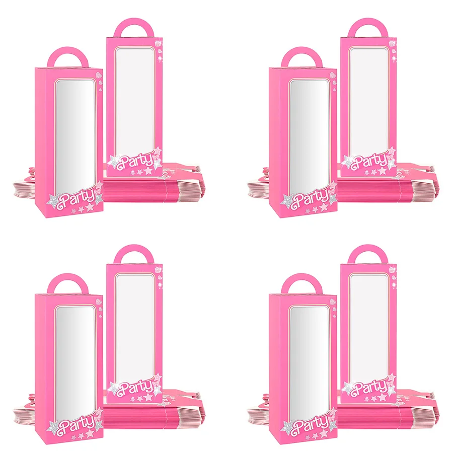 12PCS Pink Doll Party Favor Boxes Doll Props Hot Pink Gift Box Goodie Bag Candy Treat Boxes Pink Birthday Bachelorette Party